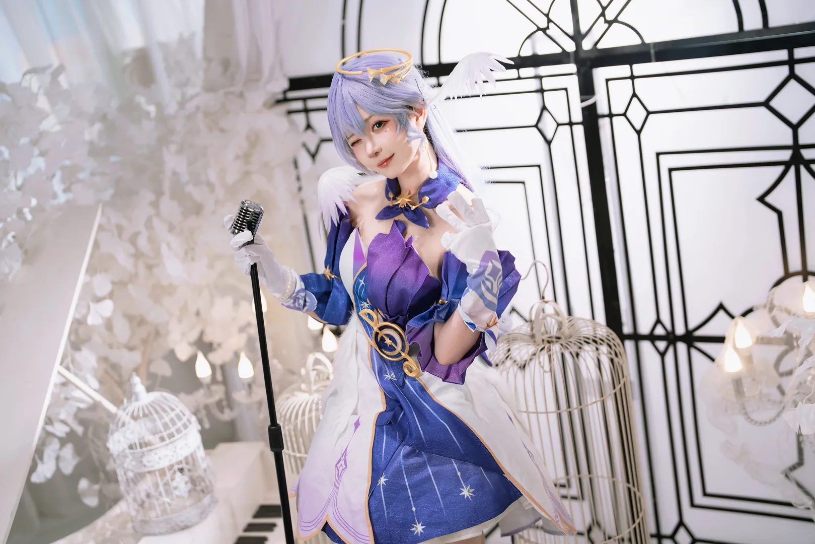崩壞星穹鐵道, 知更鳥cos, cosplay攝影, 夢幻棚拍, 白鋼琴場景 - 第3張