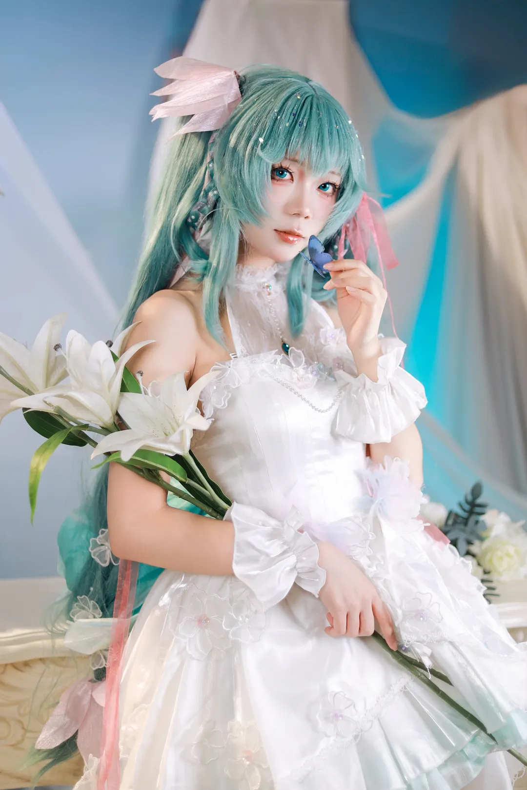 初音未来, 初音未来cos, 二次元甜妹, 白纱裙造型, 梦幻感写真