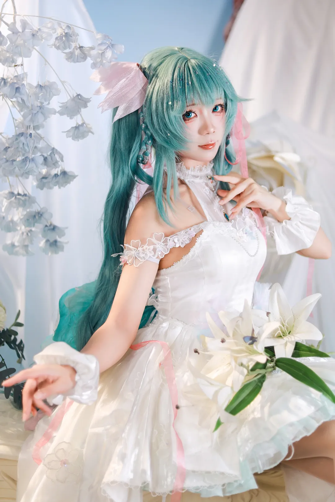 初音未来, 初音未来cos, 二次元甜妹, 白纱裙造型, 梦幻感写真 - 第3张