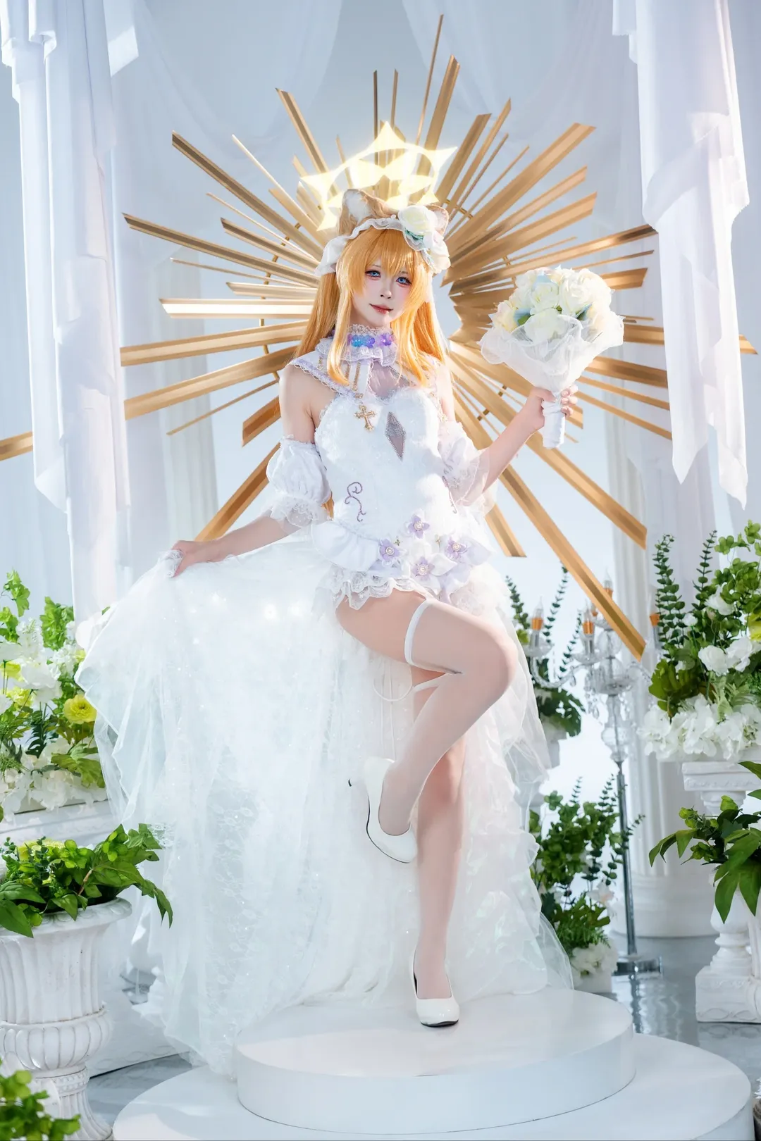 蔚蓝档案, 白丝穿搭, 花嫁cosplay, 二次元甜妹, 伊洛玛丽cos