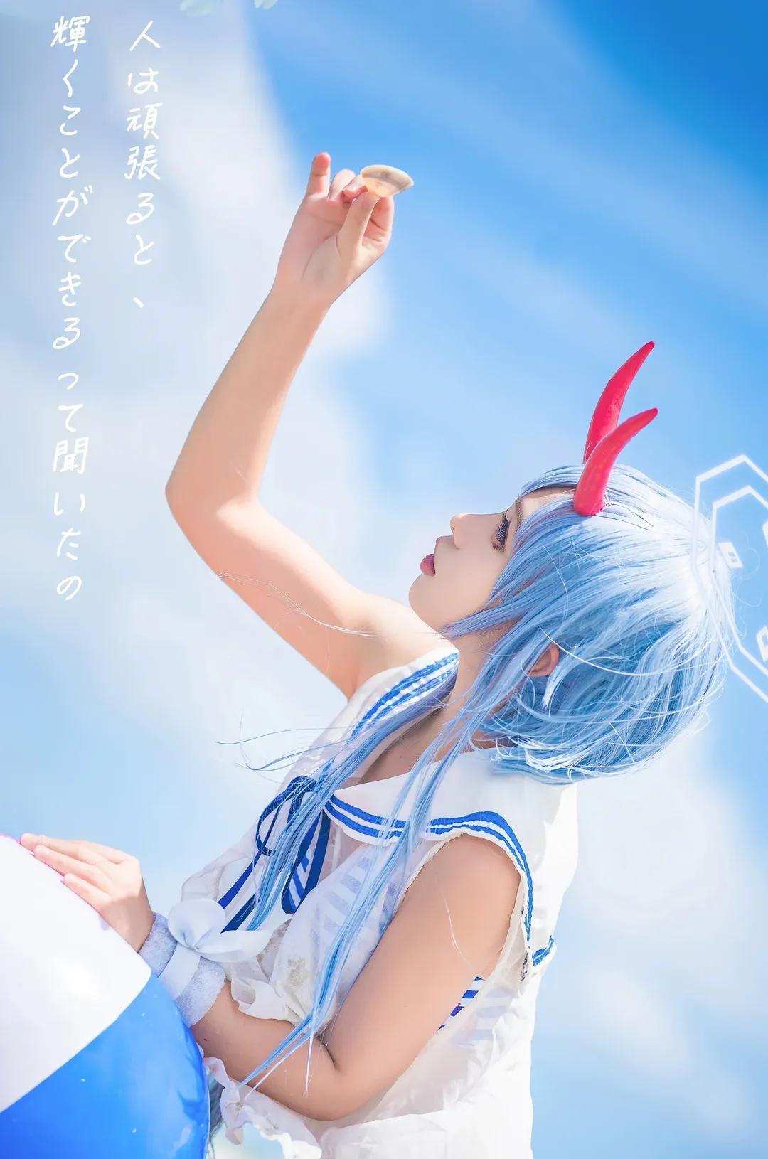 碧蓝档案, 二次元cosplay, 和乐千世cos, 夏日泳装, 海边拍照 - 第1张