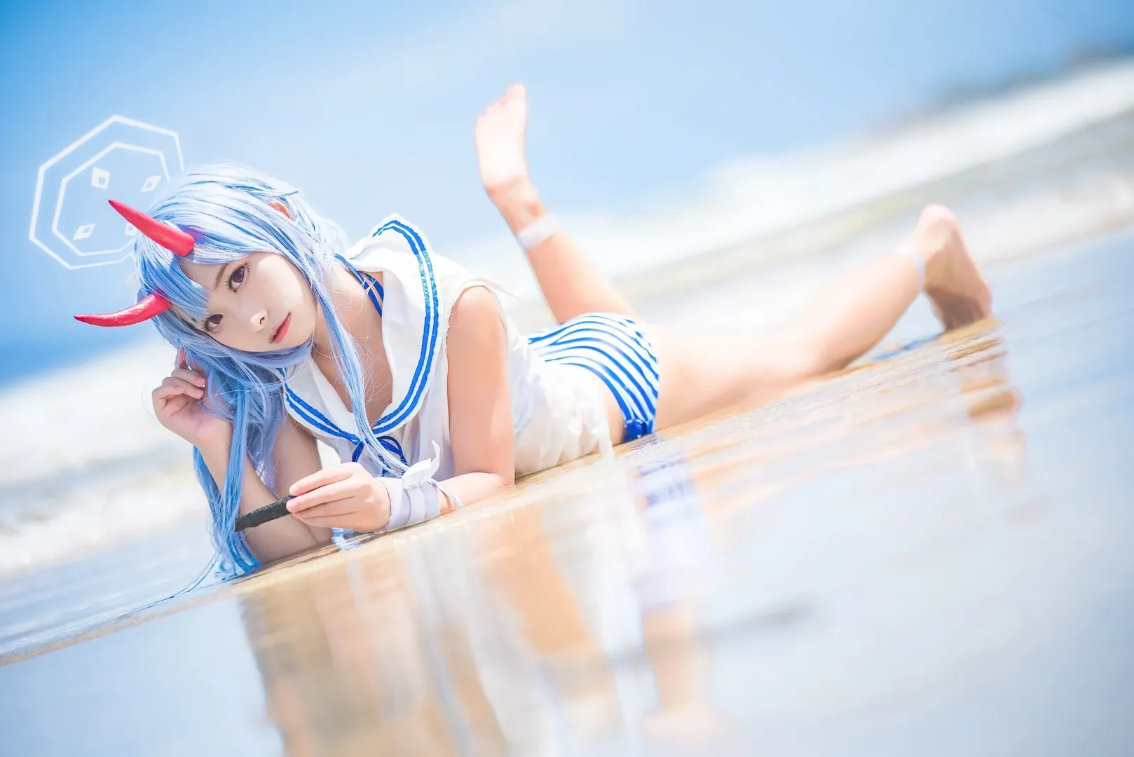 碧蓝档案, 二次元cosplay, 和乐千世cos, 夏日泳装, 海边拍照