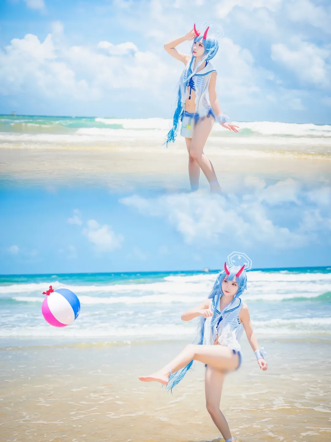 碧蓝档案, 海滩摄影, 泳装cosplay, 夏日写真, 和乐千世cos - 第1张