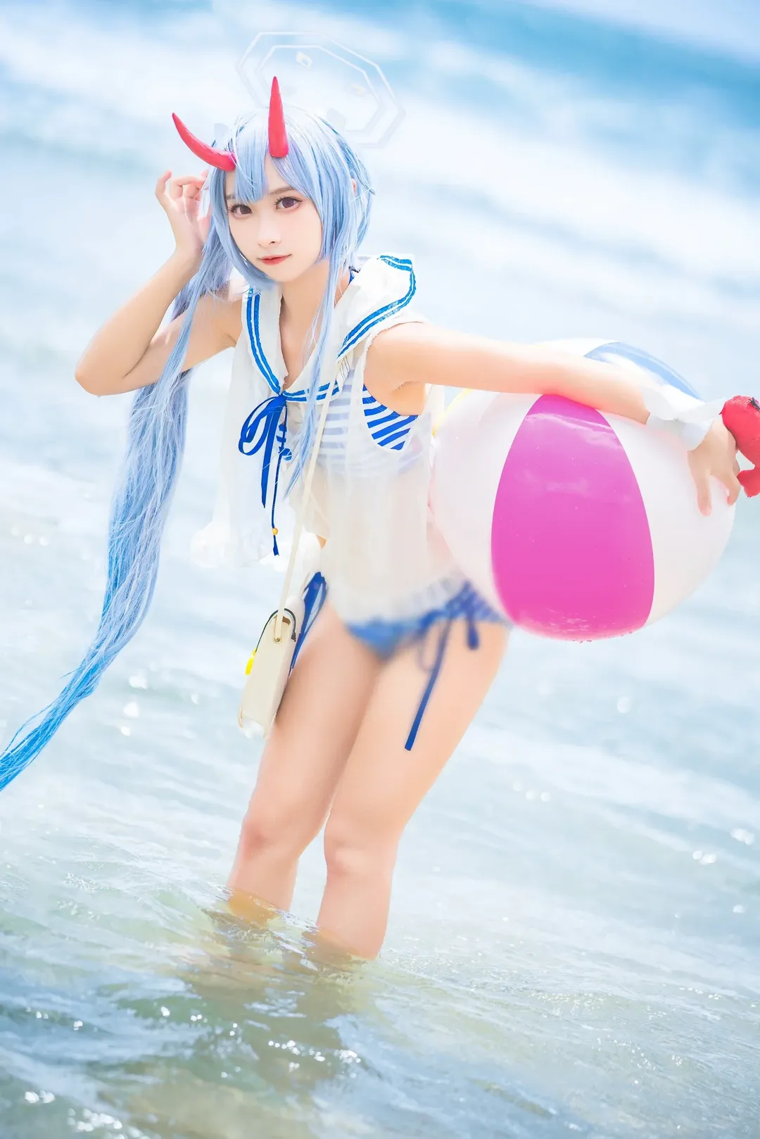 碧蓝档案, 海滩摄影, 泳装cosplay, 夏日写真, 和乐千世cos - 第2张