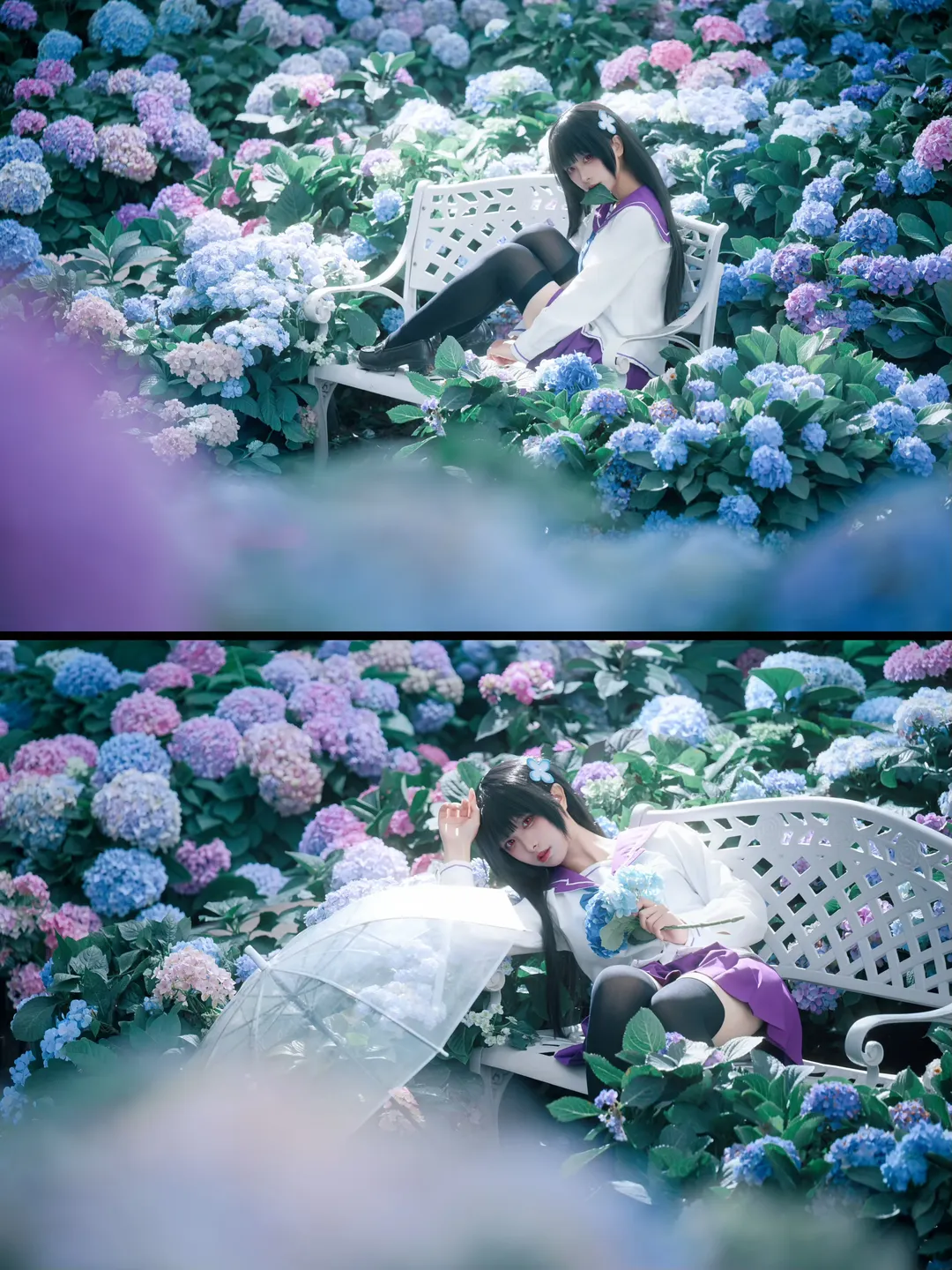 散华礼弥cos, 僵尸哪有那么萌, cosplay摄影, 绣球花拍照, 无尽夏花海 - 第4张
