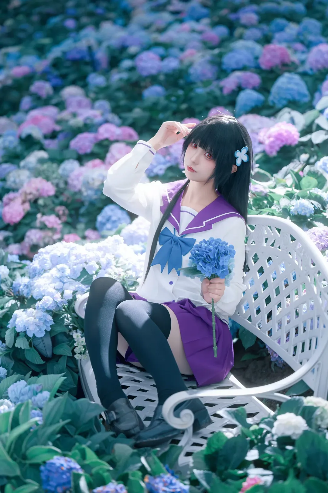 散華禮彌cos, cosplay攝影, 散華禮彌, 繡球花拍照, 東莞拍照打卡