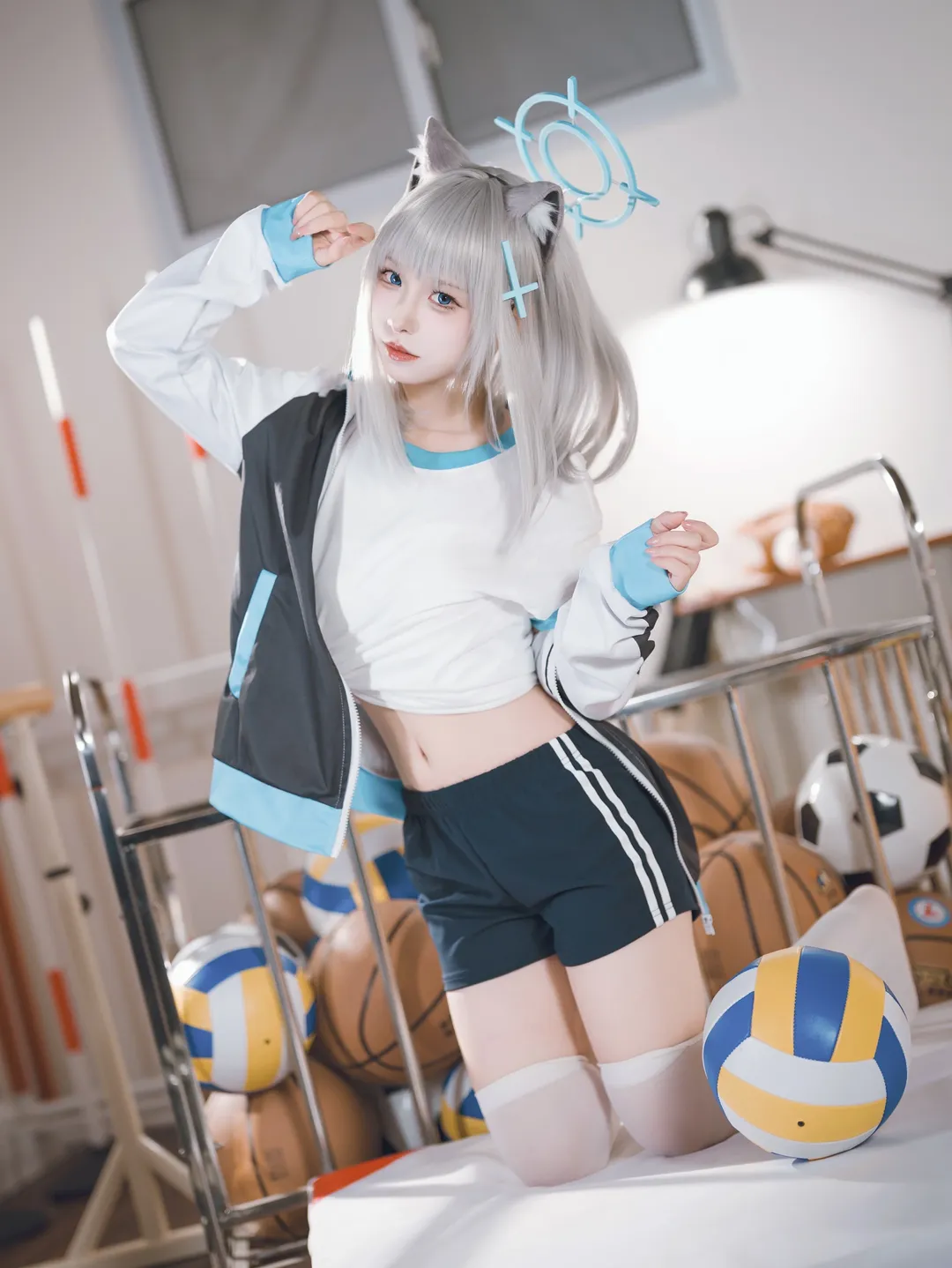 蔚蓝档案, 砂狼白子cos, cosplay摄影, 体操服cosplay, 二次元白丝 - 第1张