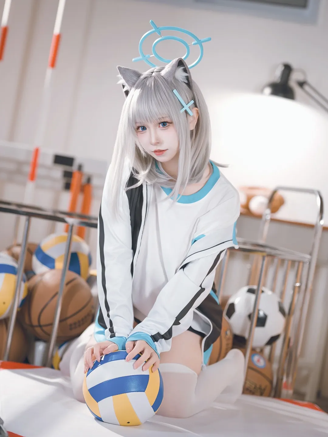 蔚蓝档案, 砂狼白子cos, cosplay摄影, 体操服cosplay, 二次元白丝 - 第2张