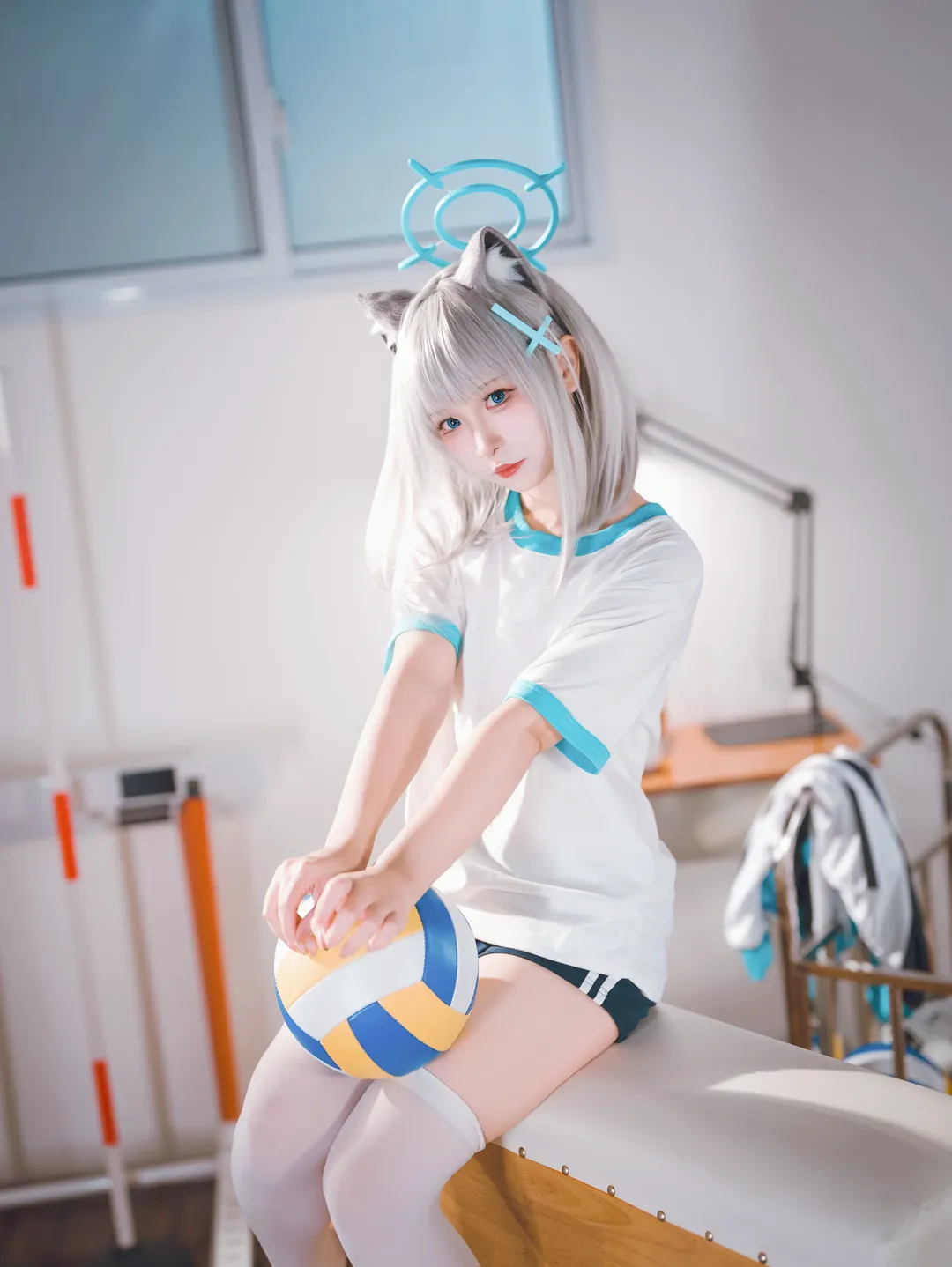 蔚蓝档案, 砂狼白子cos, cosplay摄影, 体操服cosplay, 二次元白丝 - 第3张