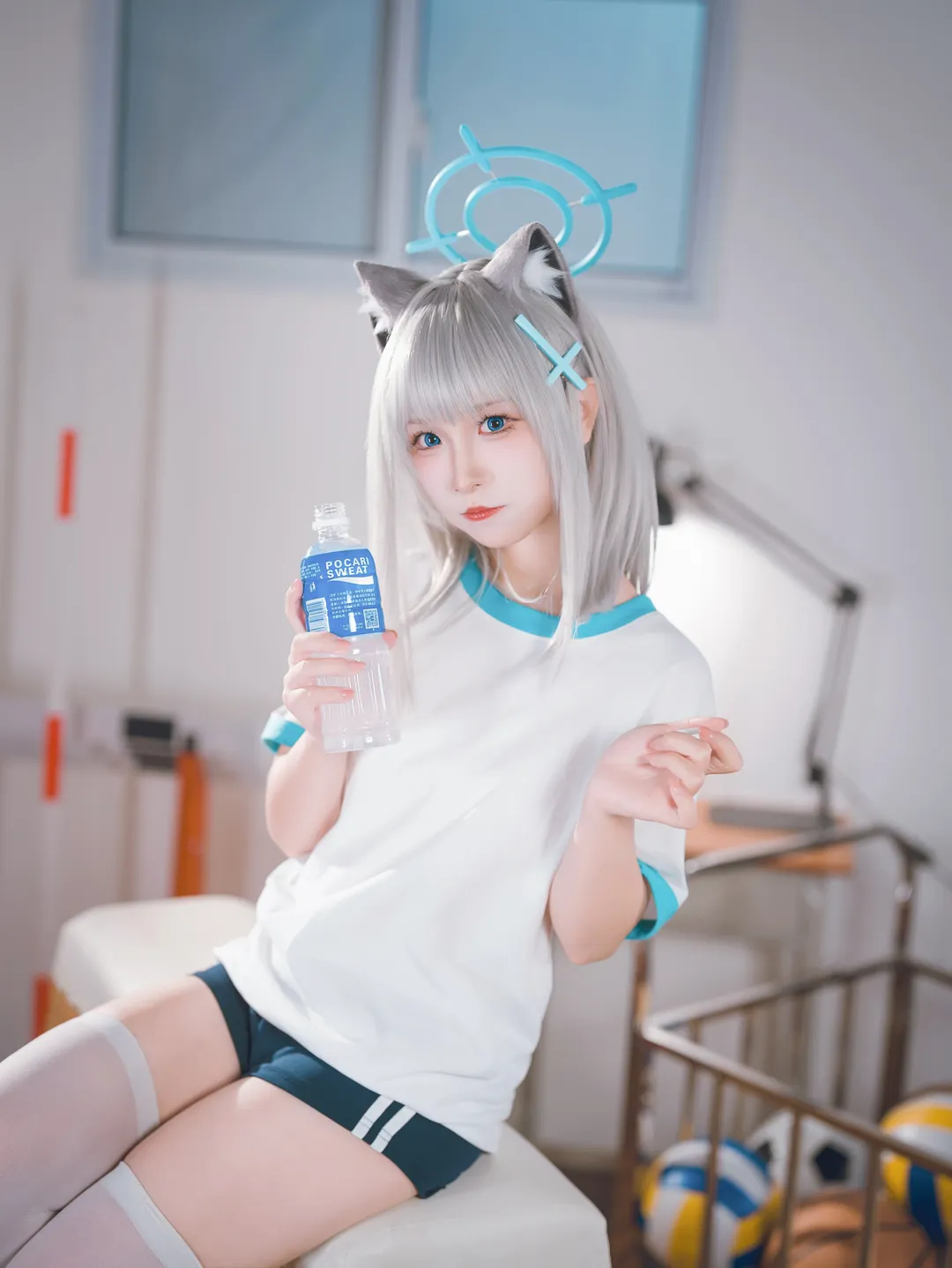蔚蓝档案, 砂狼白子cos, cosplay摄影, 体操服cosplay, 二次元白丝 - 第5张