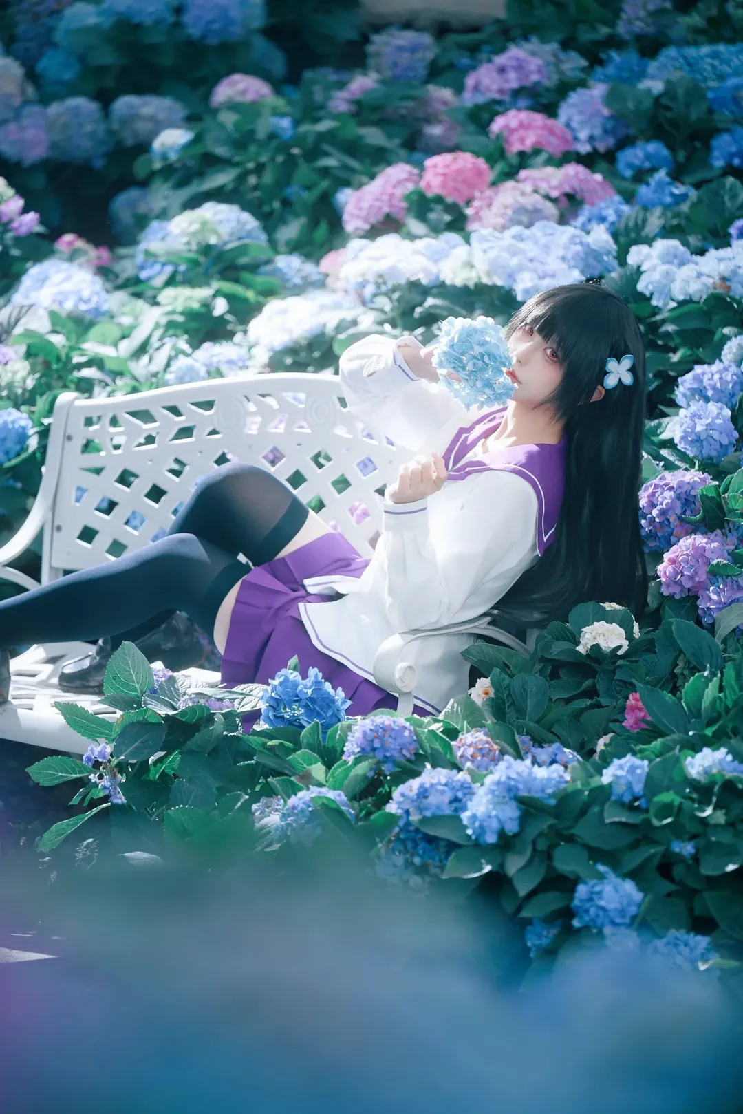 散华礼弥cos, 僵尸哪有那么萌, cosplay分享, 绣球花写真, 无尽夏摄影