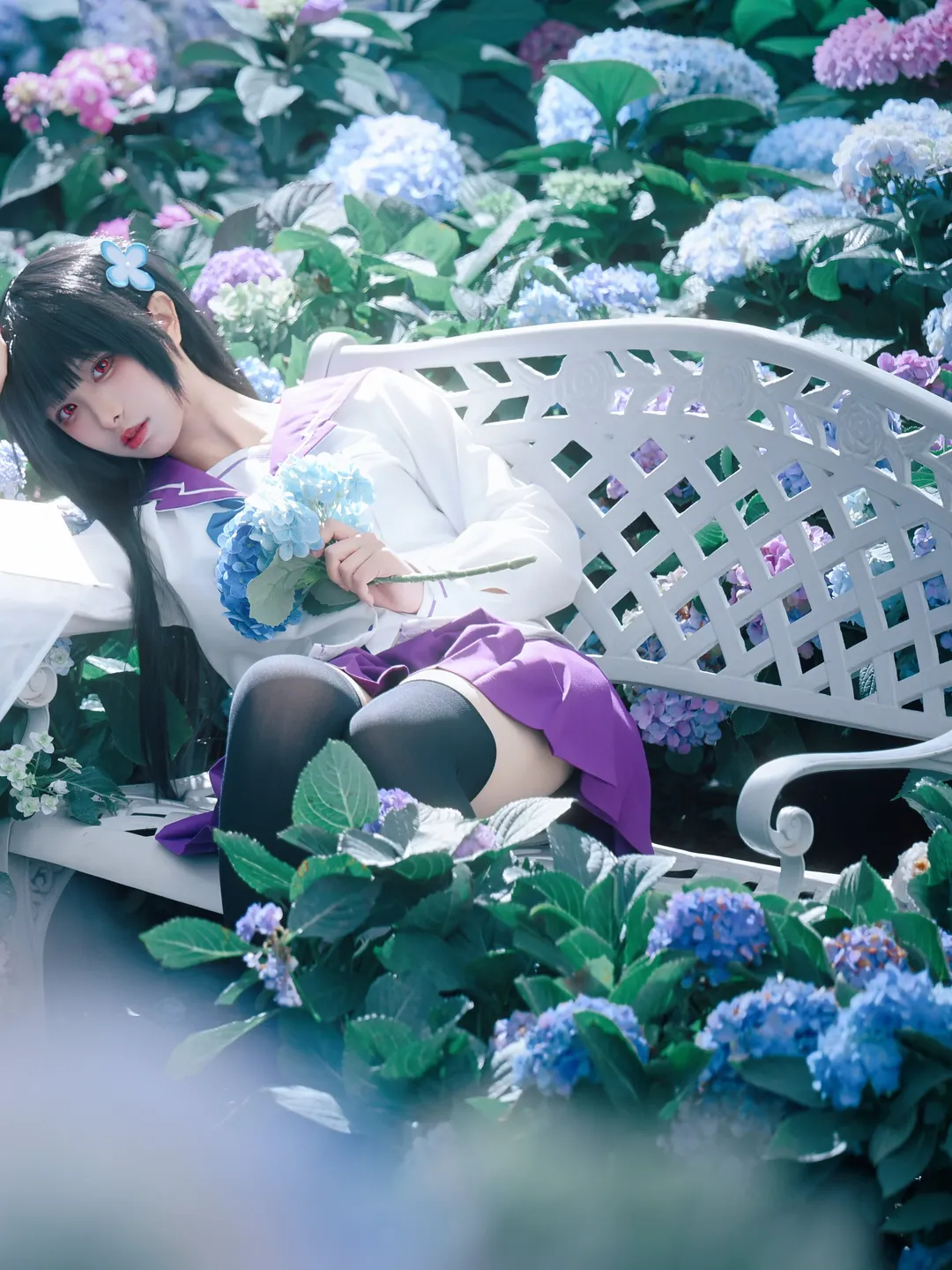 散华礼弥cos, 僵尸哪有那么萌, cosplay分享, 绣球花写真, 无尽夏摄影 - 第4张