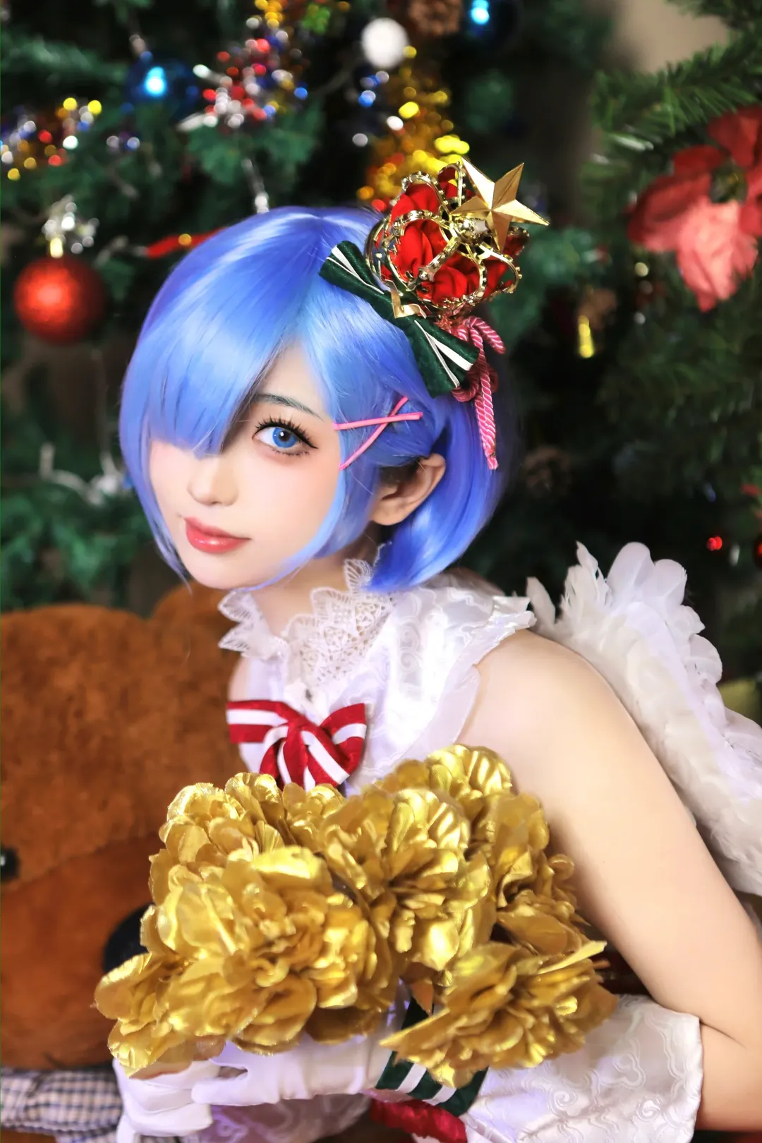蕾姆cos, Re从零开始的异世界生活, 圣诞cosplay, 天使装扮, 壁炉氛围 - 第4张
