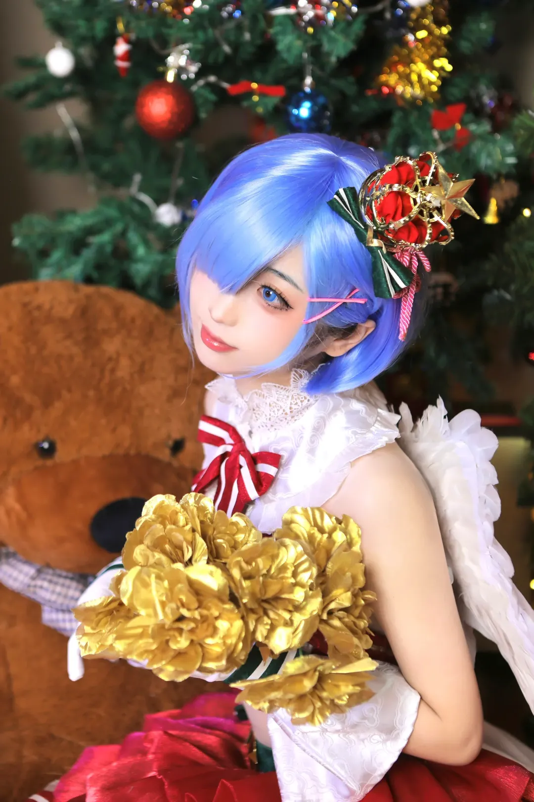 蕾姆cos, Re从零开始的异世界生活, 圣诞cosplay, 天使装扮, 壁炉氛围 - 第5张