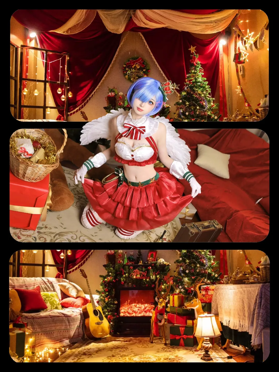 蕾姆cos, Re从零开始的异世界生活, 圣诞cosplay, 天使装扮, 壁炉氛围 - 第6张