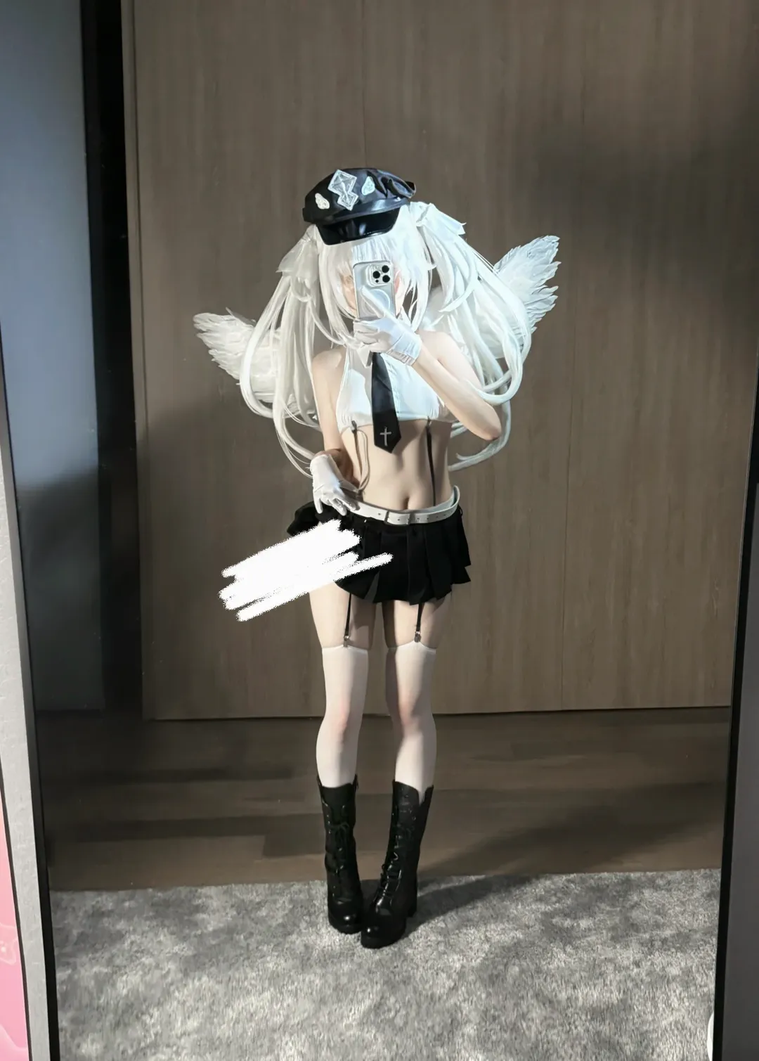 对镜自拍, cosplay分享, 黑白制服, rurudo, 天使警察cos