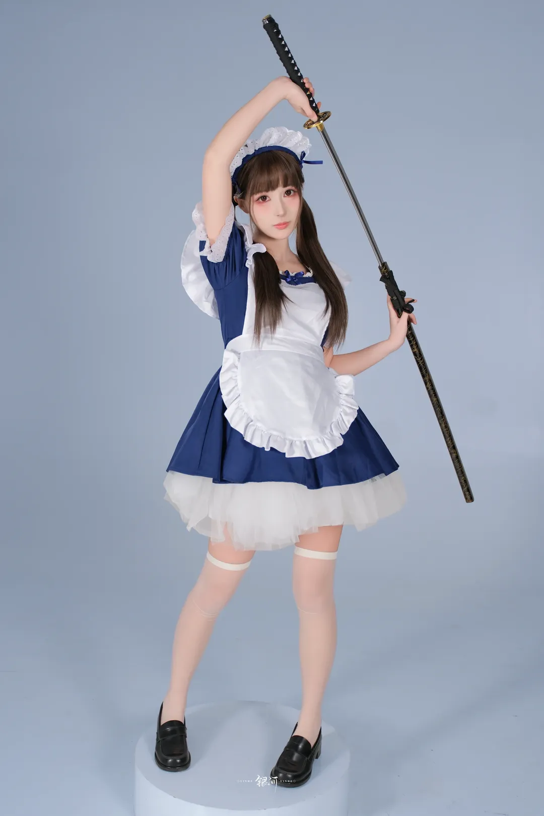 二次元摄影, 女仆装cosplay, 萌系穿搭, 武士刀道具, 摄影棚写真 - 第3张