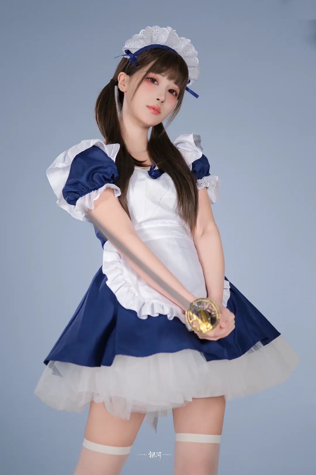 二次元摄影, 女仆装cosplay, 萌系穿搭, 武士刀道具, 摄影棚写真 - 第4张