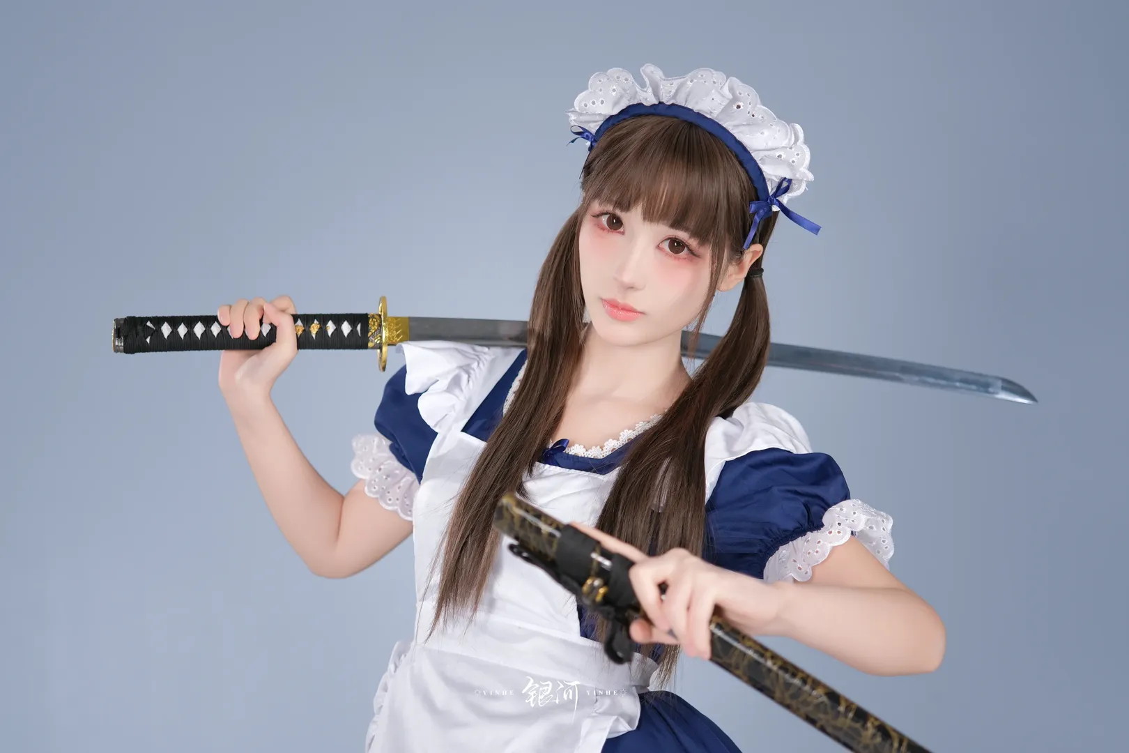 二次元摄影, 女仆装cosplay, 萌系穿搭, 武士刀道具, 摄影棚写真 - 第6张