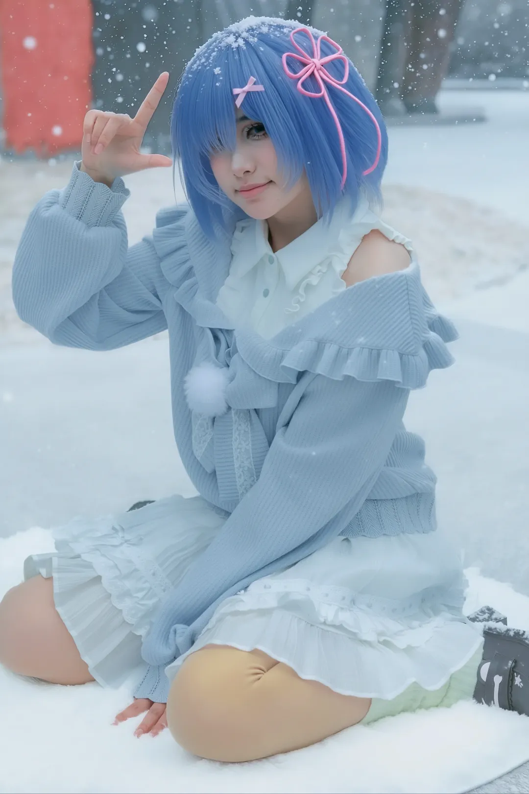 レム コスプレ, 成都での撮影依頼, 雪景色ポートレート, 冬の空気感, 日本系二次元 - 1枚目