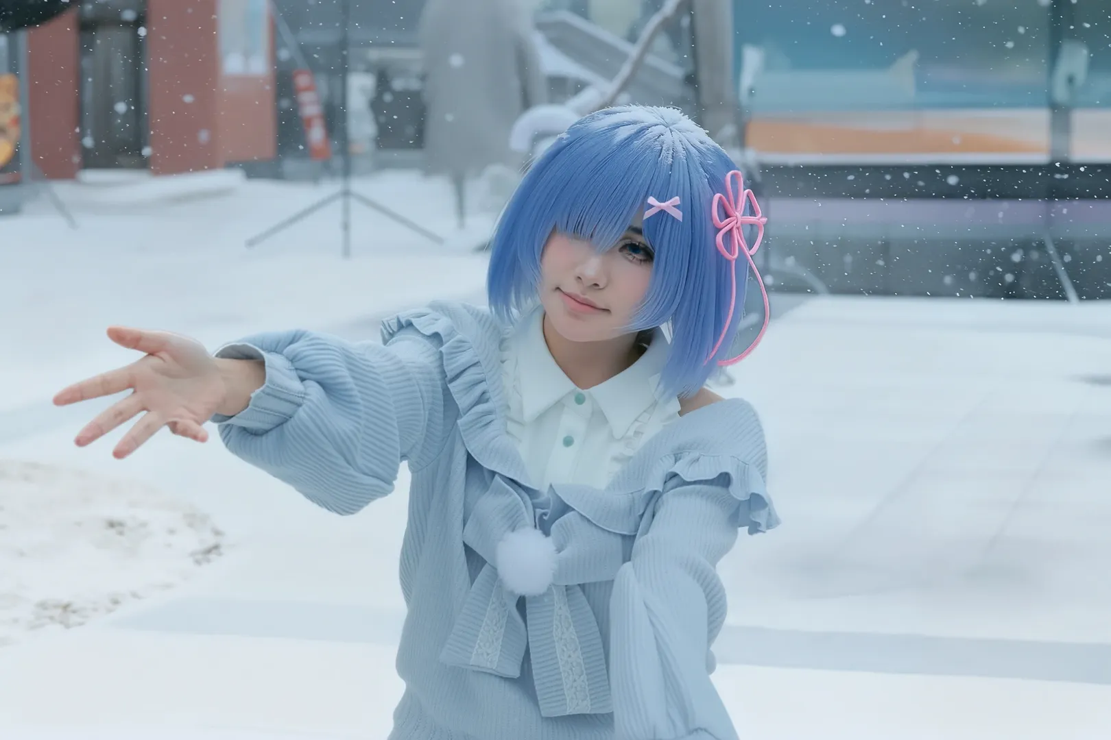 レム コスプレ, 成都での撮影依頼, 雪景色ポートレート, 冬の空気感, 日本系二次元 - 4枚目