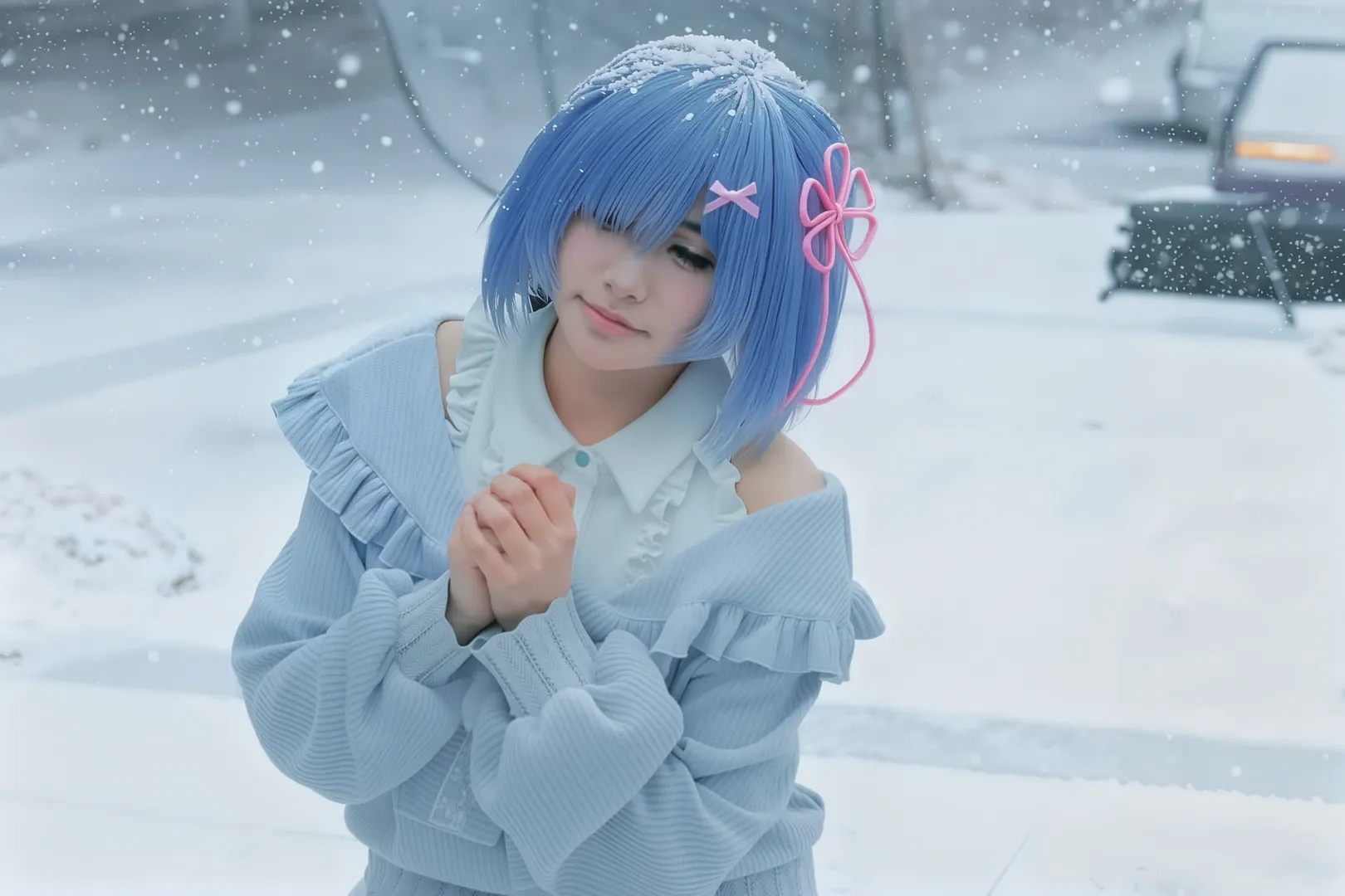レム コスプレ, 成都での撮影依頼, 雪景色ポートレート, 冬の空気感, 日本系二次元 - 5枚目