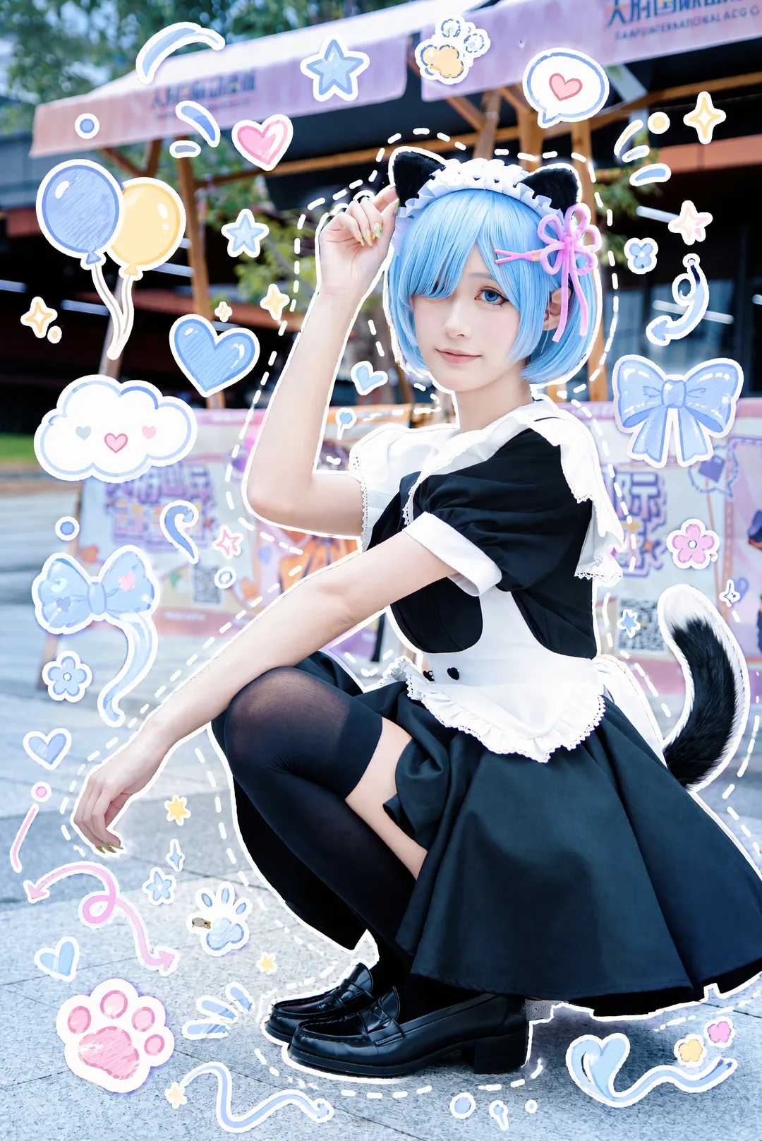Anime-style photography, Rem Cosplay, Re:Zero − Starting Life in Another World, Anime recreation, Cat ear maid outfit - Image 2