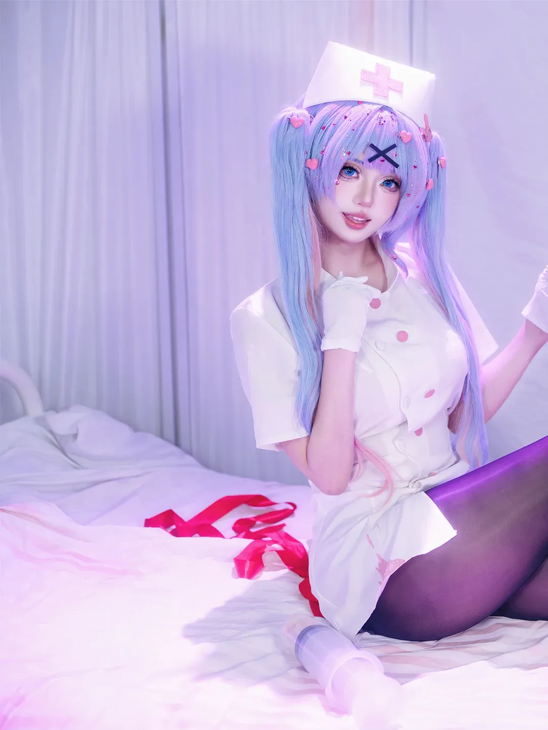 二次元摄影, 初音未来cos, 黑丝穿搭, 兔子洞护士, 护士服cosplay