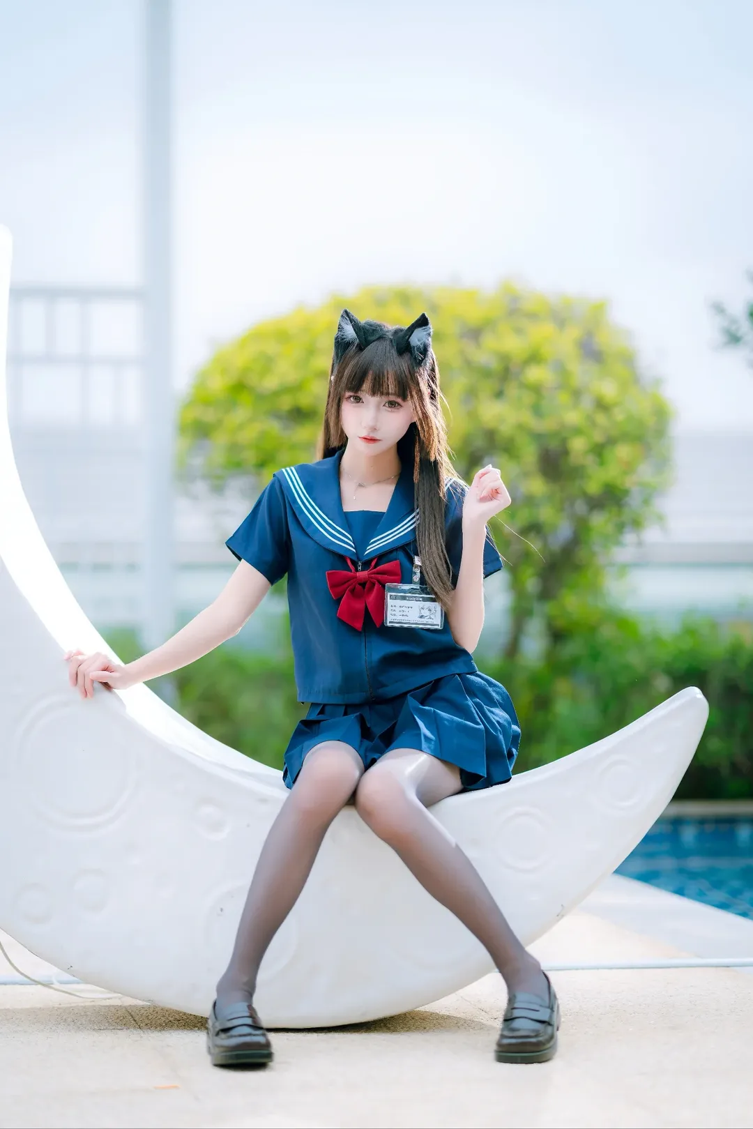 黒タイツ コーデ, イベント外ロケ, セーラー服少女, JK制服コスプレ, 猫娘スタイル - 1枚目