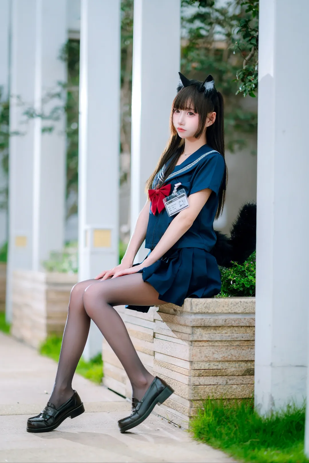 黒タイツ コーデ, イベント外ロケ, セーラー服少女, JK制服コスプレ, 猫娘スタイル - 10枚目