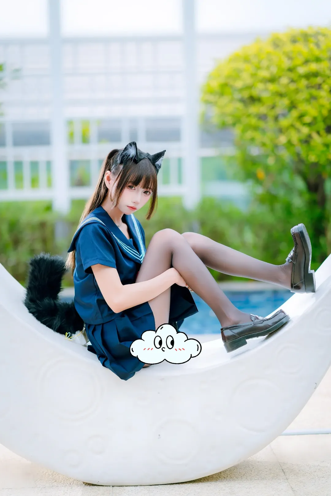 黒タイツ コーデ, イベント外ロケ, セーラー服少女, JK制服コスプレ, 猫娘スタイル - 3枚目