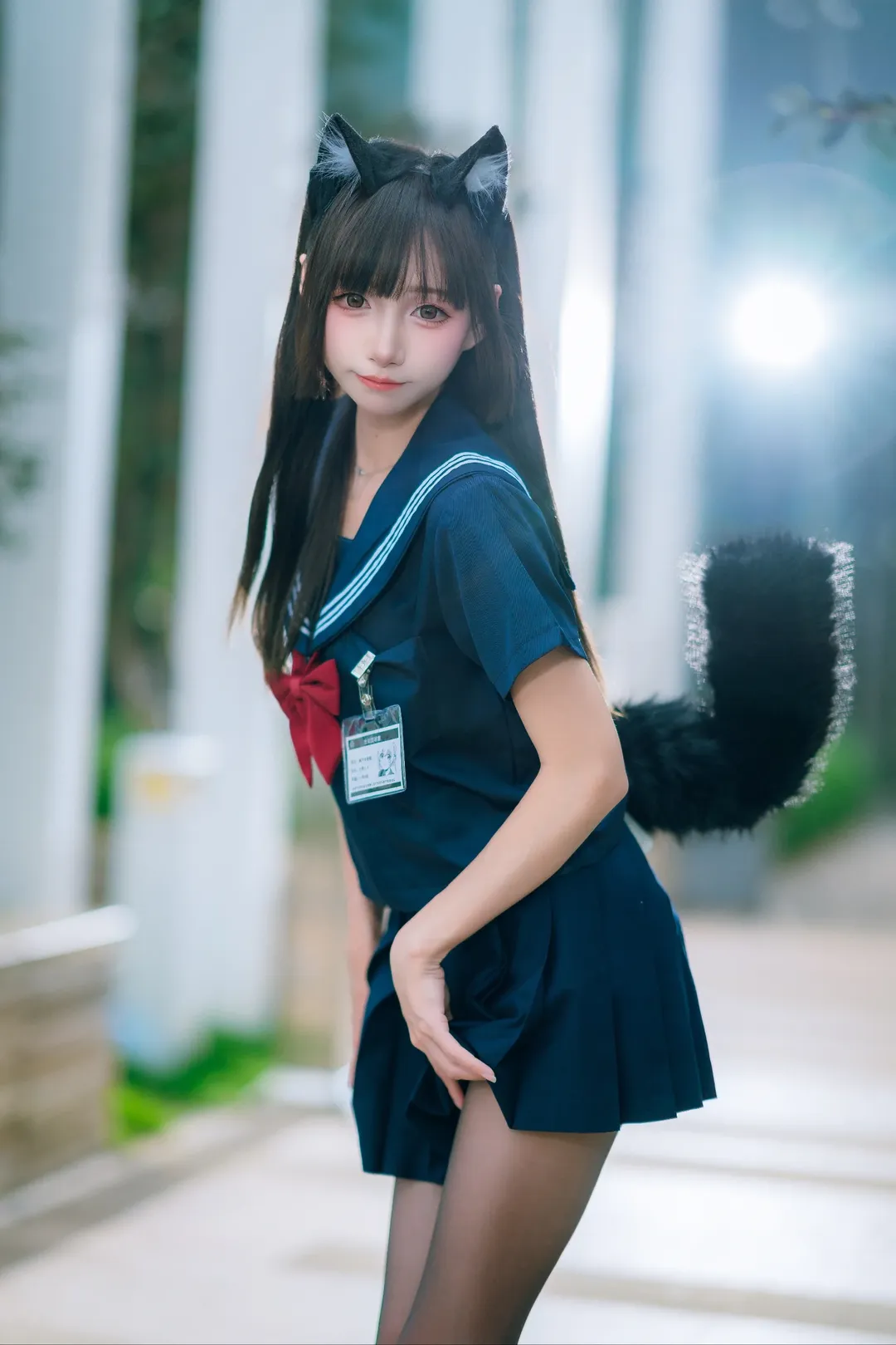 黒タイツ コーデ, イベント外ロケ, セーラー服少女, JK制服コスプレ, 猫娘スタイル - 8枚目