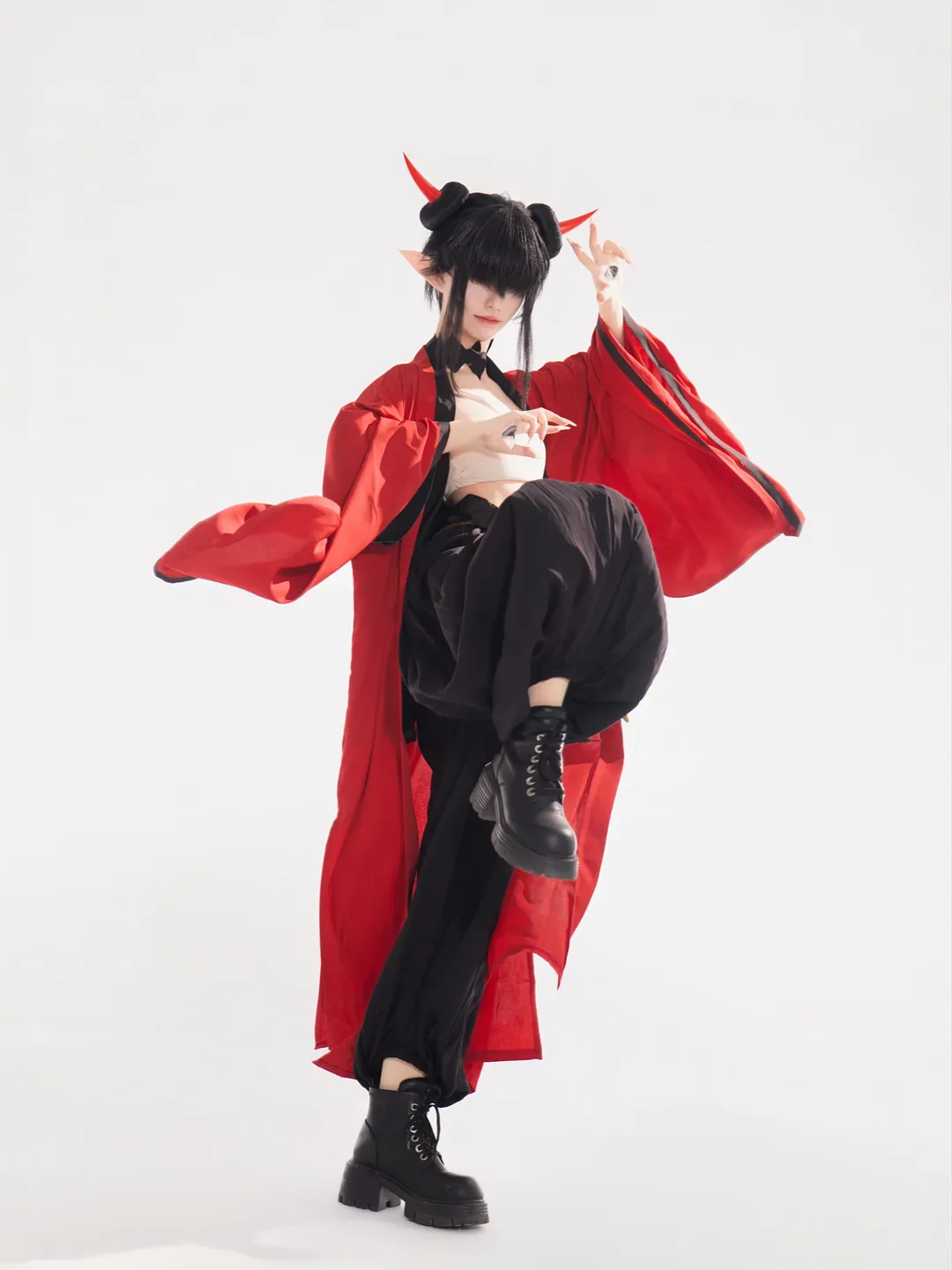 cosplay, 罗小黑战记2, 精灵耳假发, 肄目cos, 广袖红袍 - 第1张