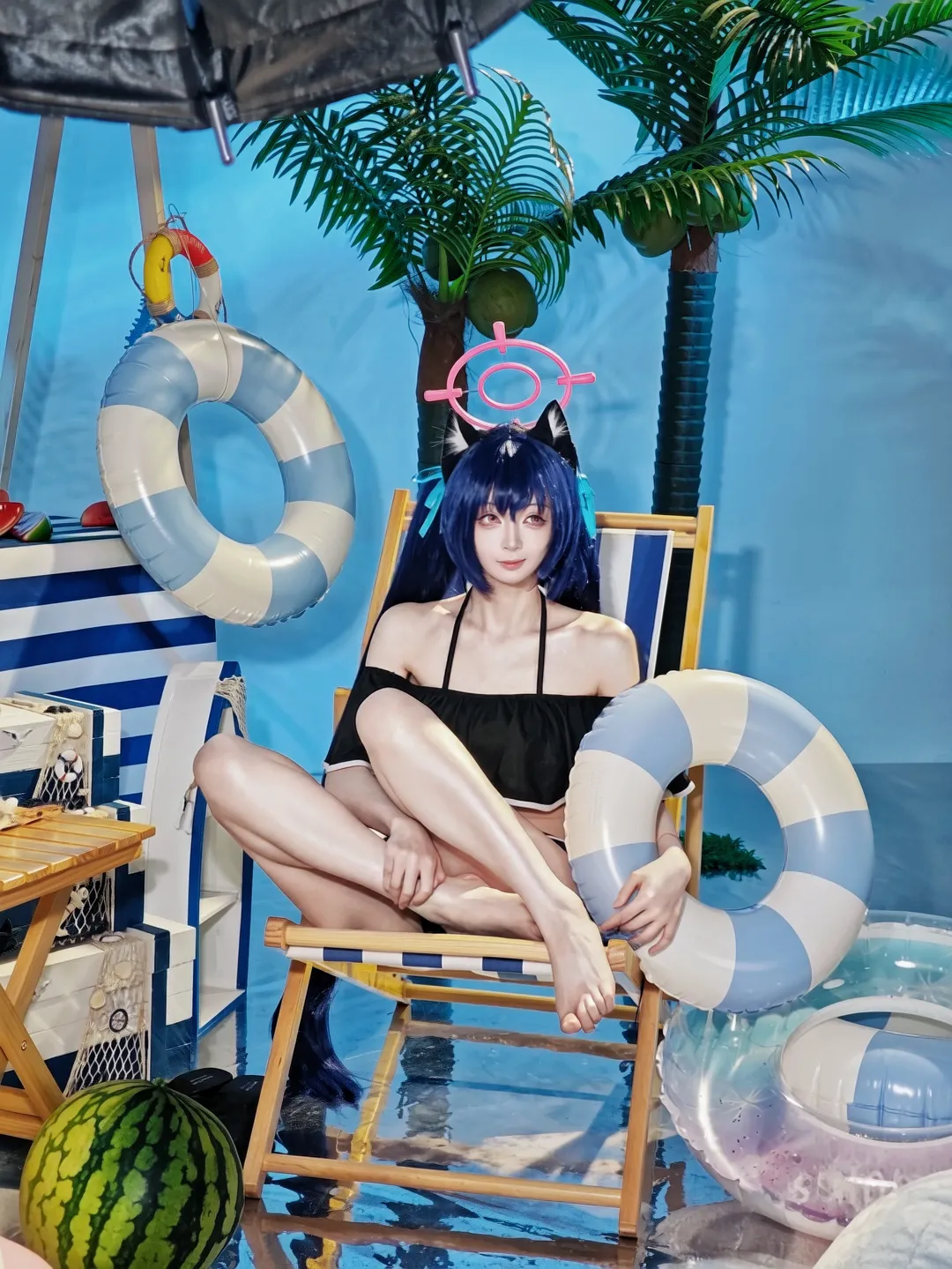 蔚蓝档案, 泳装cosplay, 夏日写真, 黑见芹香cos, 花絮照
