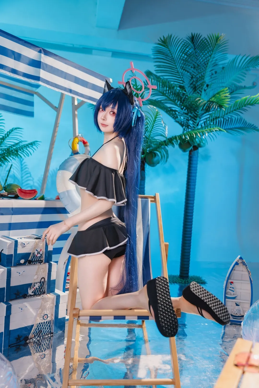 二次元, 蔚蓝档案, 泳装cosplay, 黑见芹香cos, 夏日水着 - 第1张