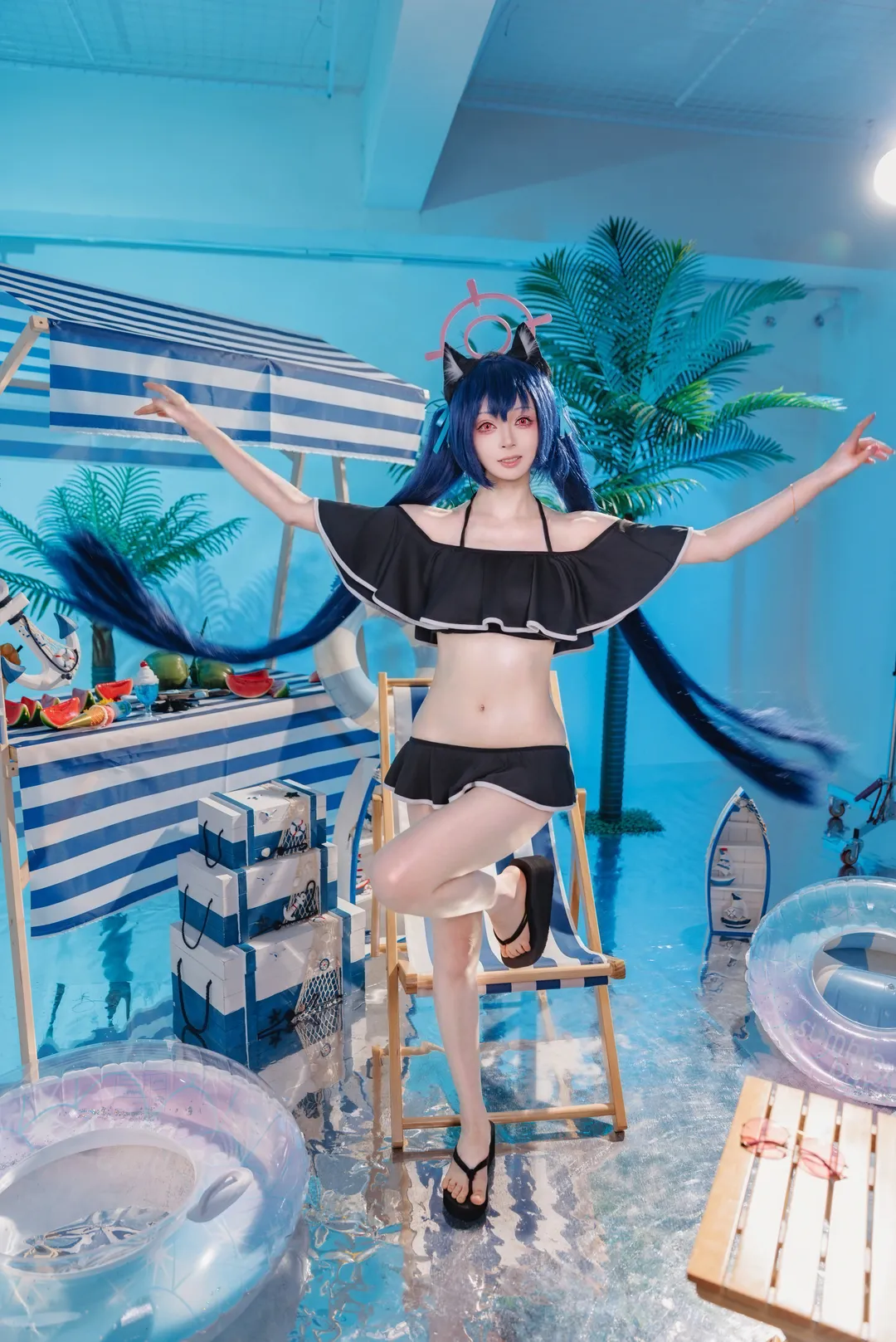 二次元, 蔚蓝档案, 泳装cosplay, 黑见芹香cos, 夏日水着
