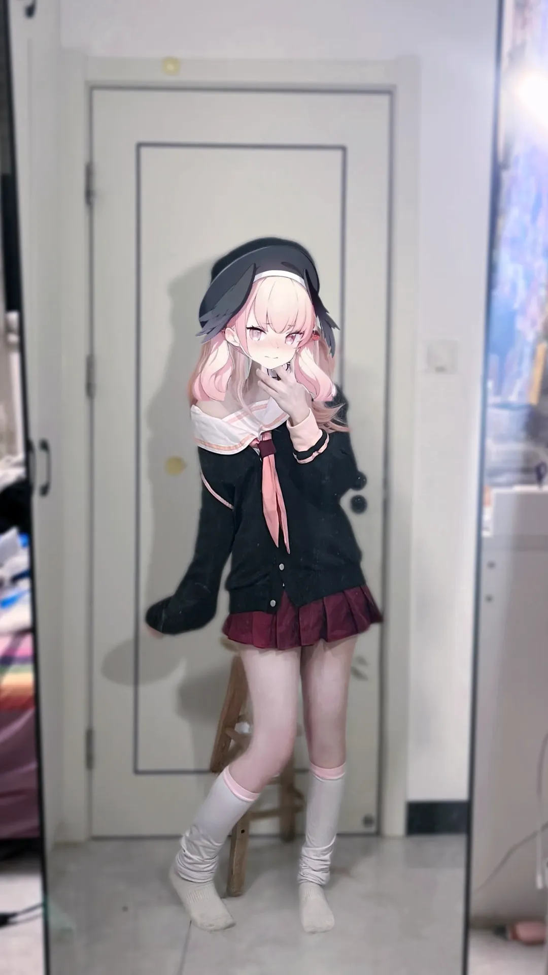 ブルーアーカイブ, 鏡越し自撮り, 下江コハル コスプレ, アニメコスプレ, プリーツスカートコーデ
