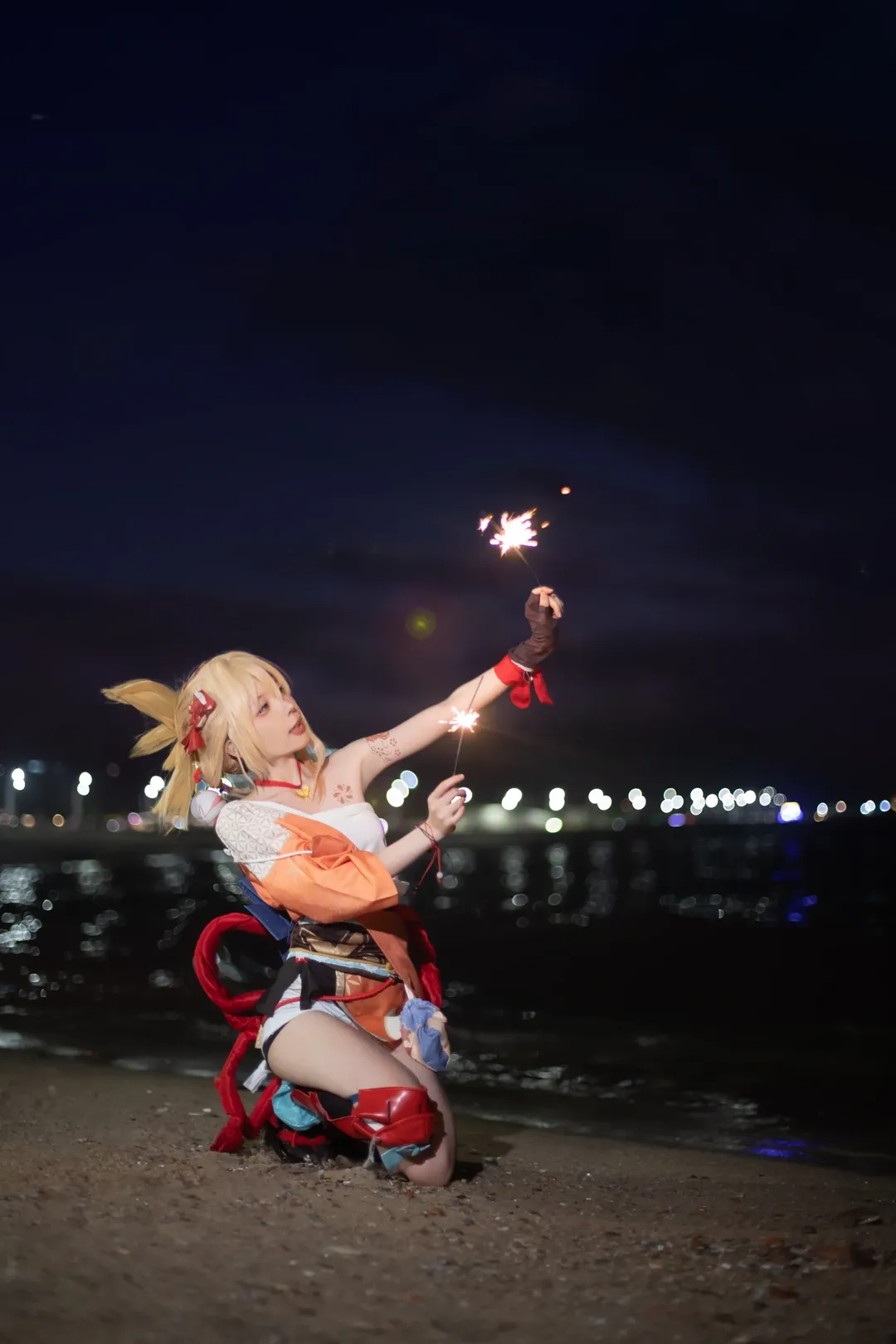 原神, 夜景摄影, 宵宫cos, 外景cosplay, 仙女棒写真 - 第1张