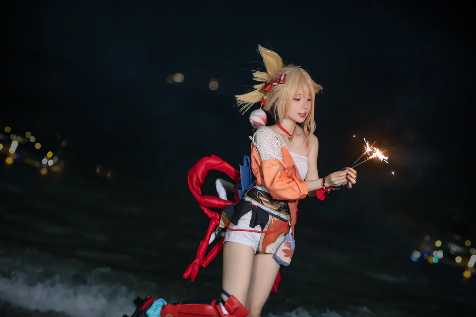原神, 夜景摄影, 宵宫cos, 外景cosplay, 仙女棒写真 - 第11张