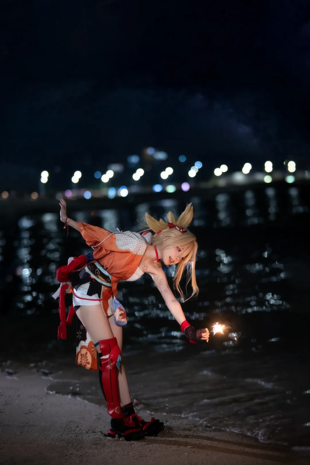 原神, 夜景摄影, 宵宫cos, 外景cosplay, 仙女棒写真 - 第8张