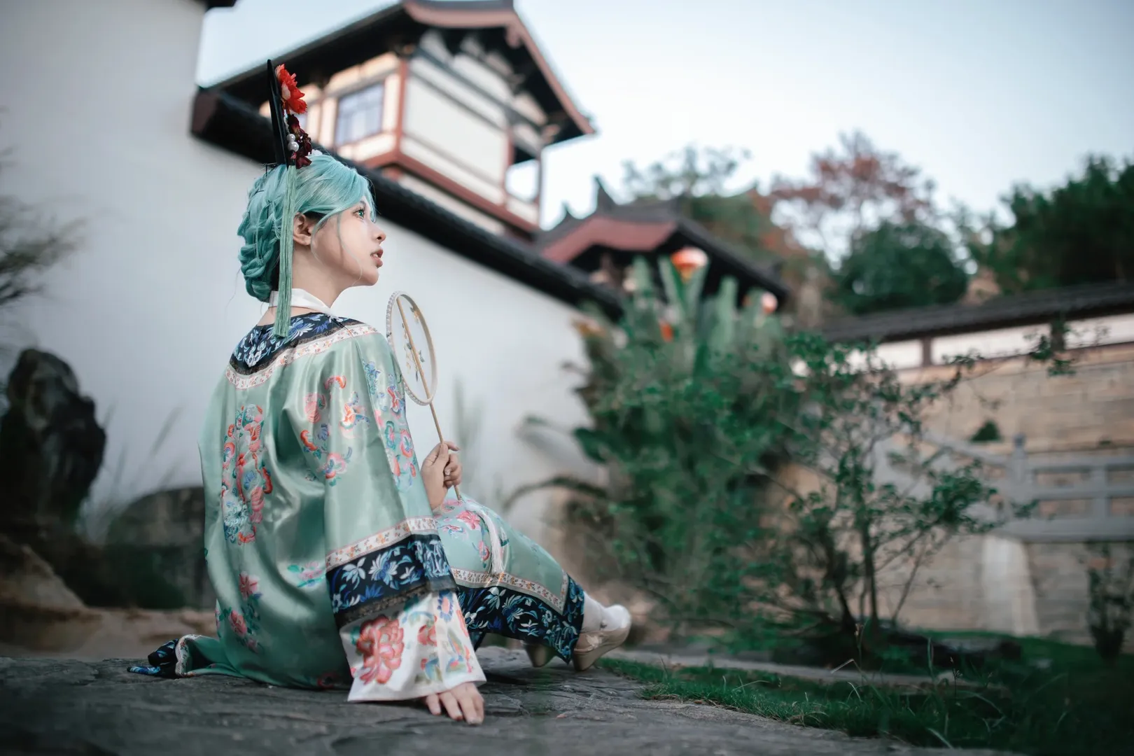 初音cos, Vocaloid, 古风Cosplay, 薄荷绿假发, 新中式服装 - 第10张