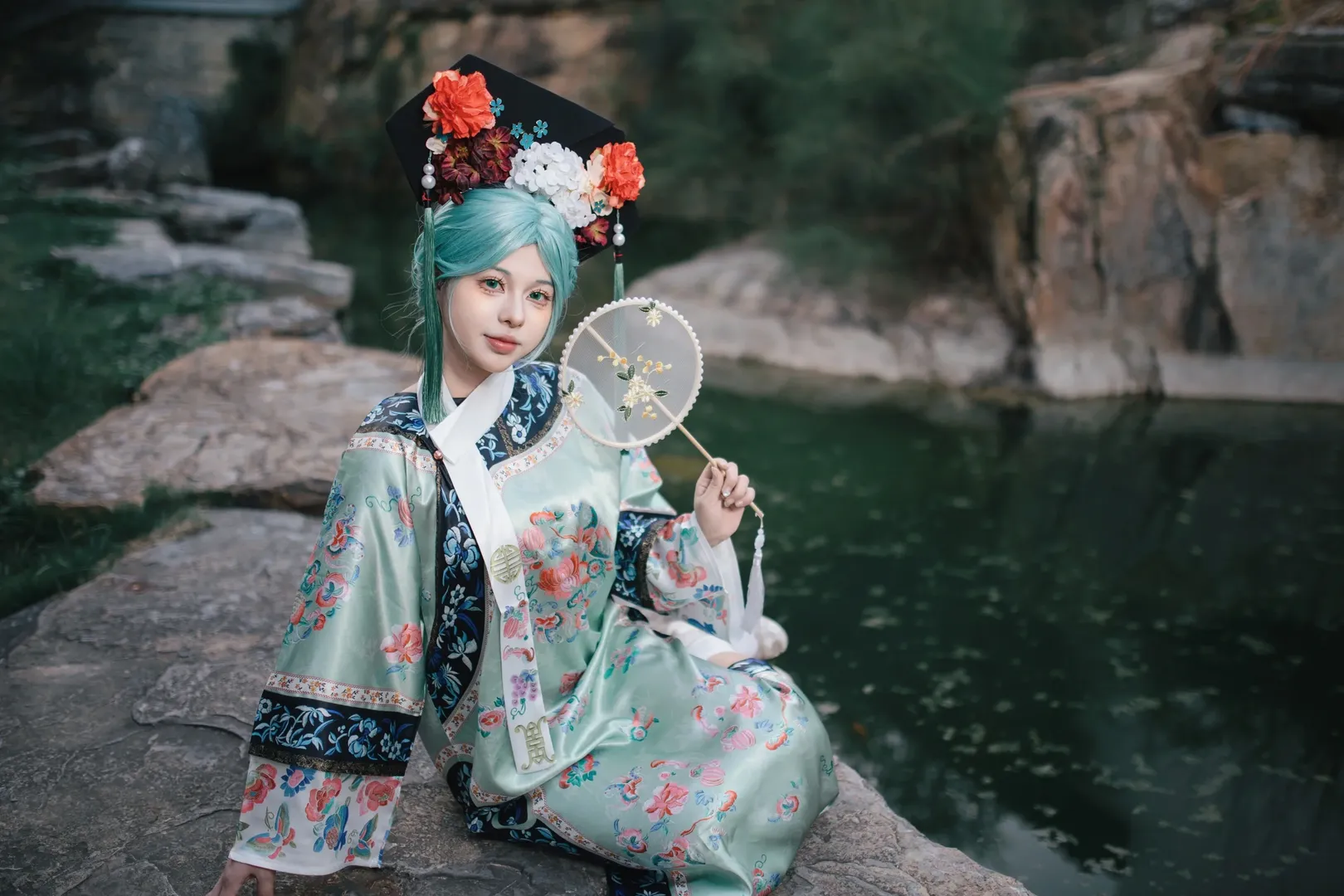 初音cos, Vocaloid, 古风Cosplay, 薄荷绿假发, 新中式服装 - 第11张