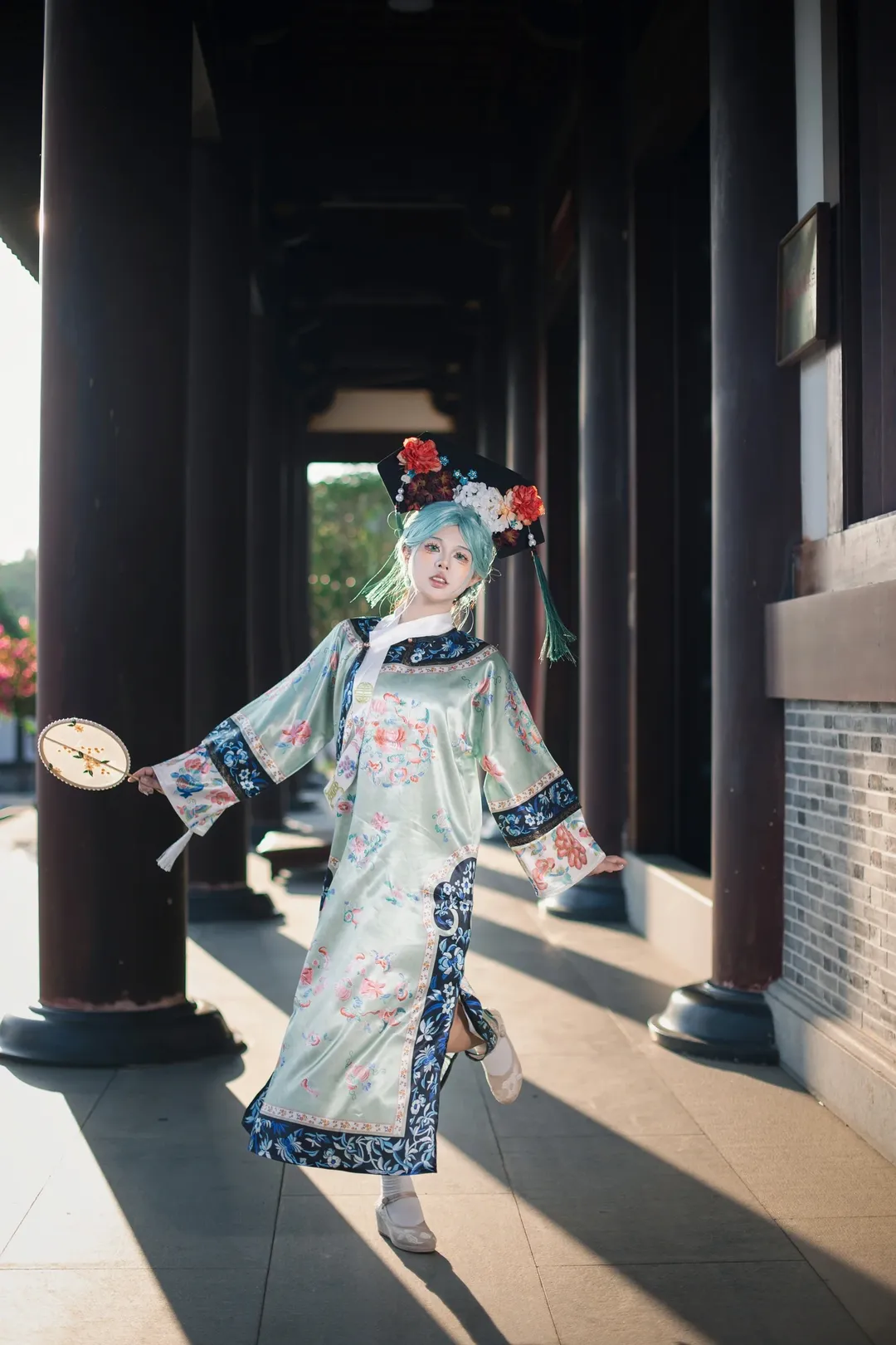初音cos, Vocaloid, 古风Cosplay, 薄荷绿假发, 新中式服装
