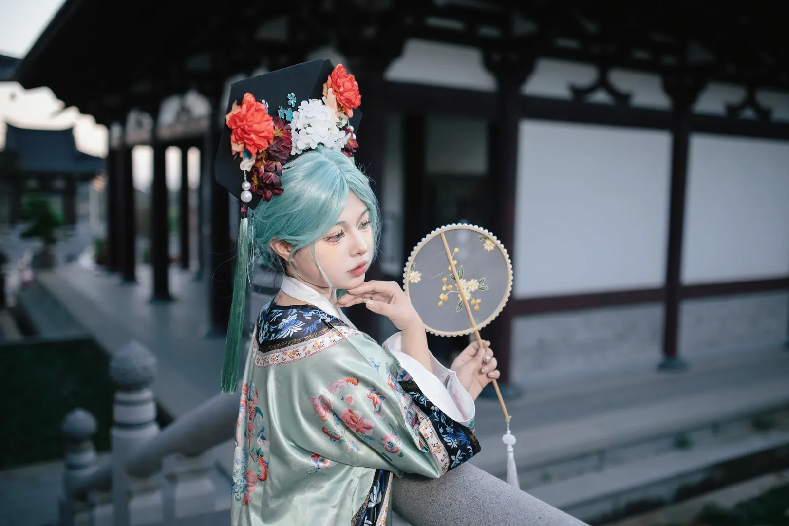 初音cos, Vocaloid, 古风Cosplay, 薄荷绿假发, 新中式服装 - 第4张
