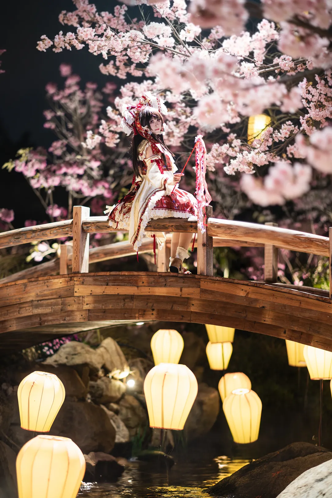 cosplay, 东方project, 夜樱, 灵梦cos, 夜景写真 - 第3张