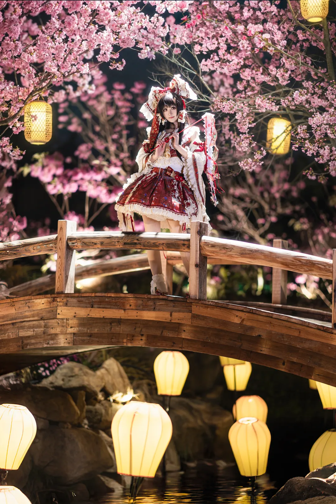 cosplay, 东方project, 夜樱, 灵梦cos, 夜景写真 - 第4张