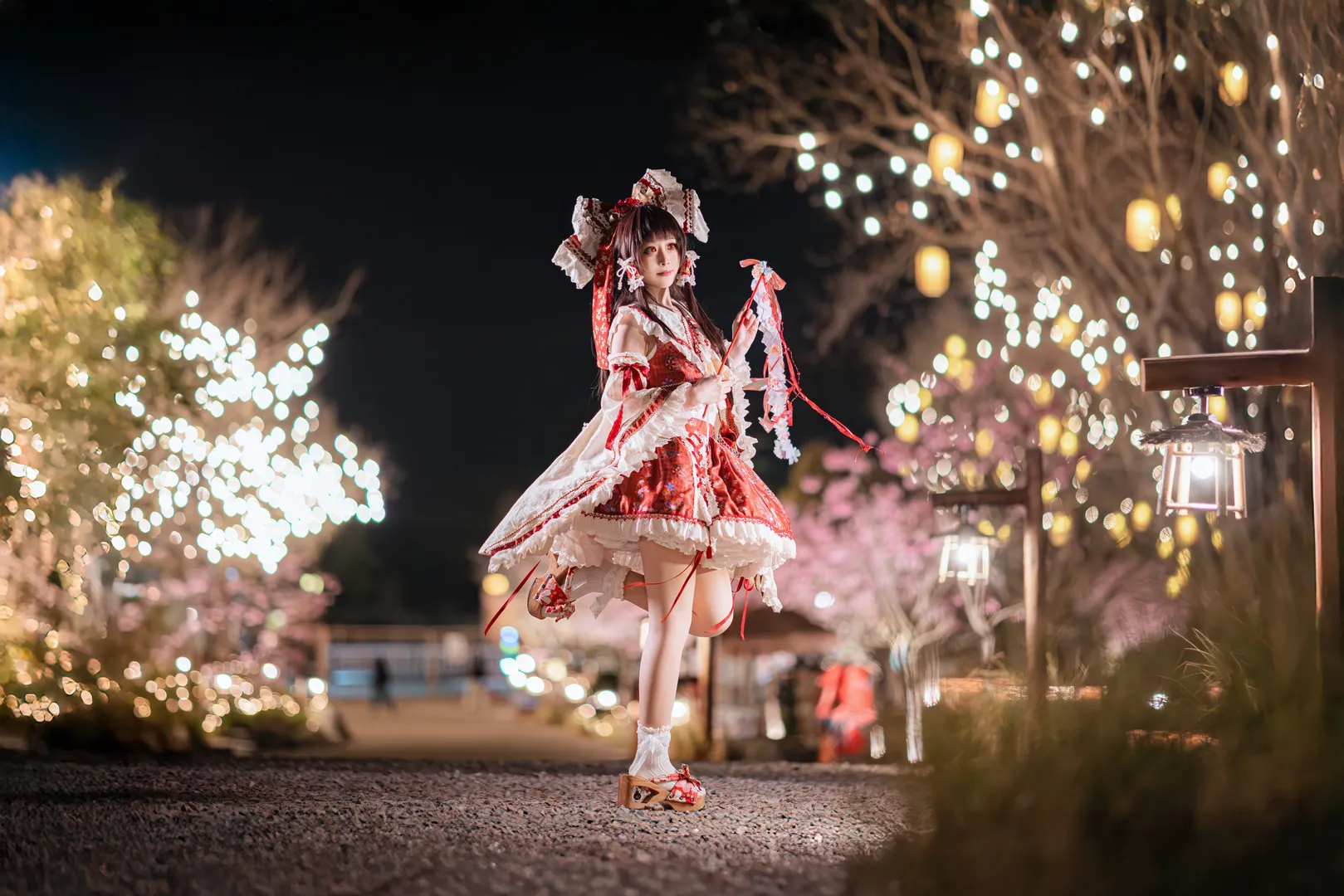cosplay, 东方project, 夜樱, 灵梦cos, 夜景写真 - 第7张