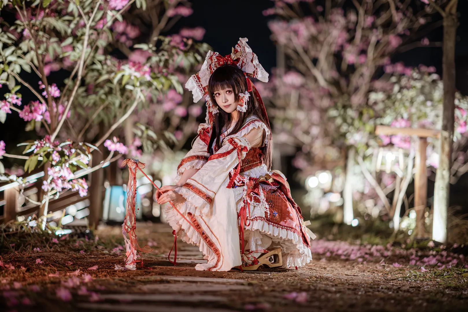 cosplay, 东方project, 夜樱, 灵梦cos, 夜景写真 - 第8张