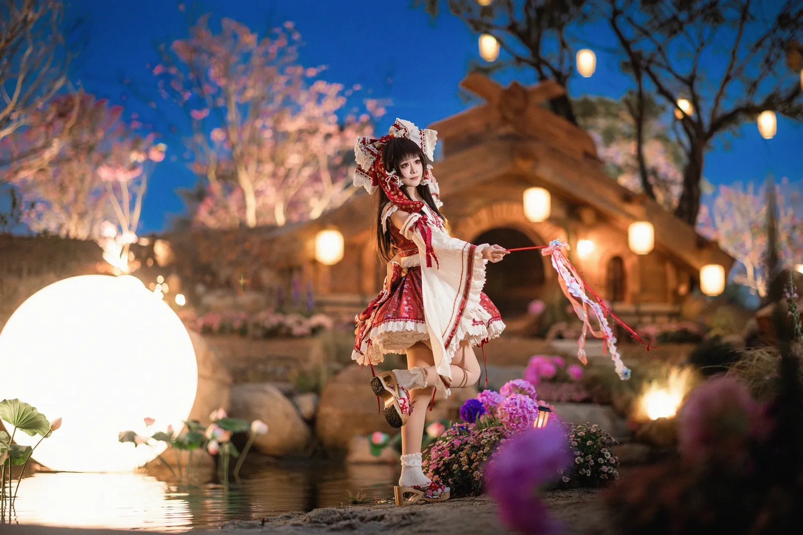 cosplay, 东方project, 夜樱, 灵梦cos, 夜景写真 - 第9张