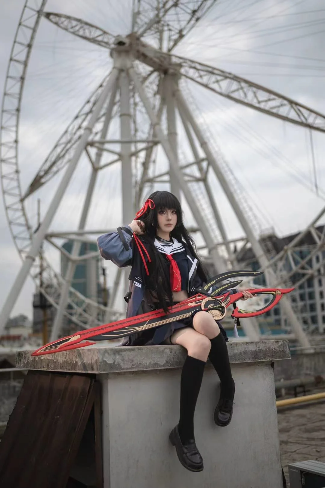 鸣潮, jk, 千咲cos, cosplay摄影, 阴雨天外景 - 第2张